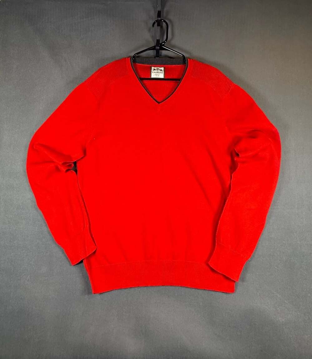 Express Men's Red V-Neck Pullover Sweater with Ribbed Trim Size XL